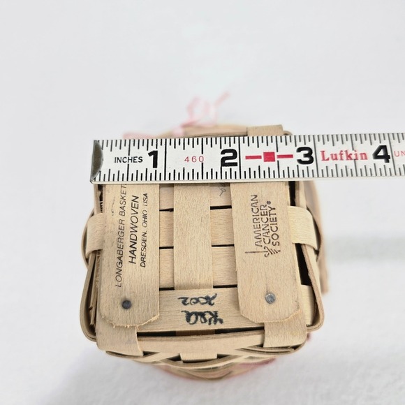 Longaberger Basket American Cancer Society White Washed Pink Blonde Handle 2002 - Picture 10 of 11